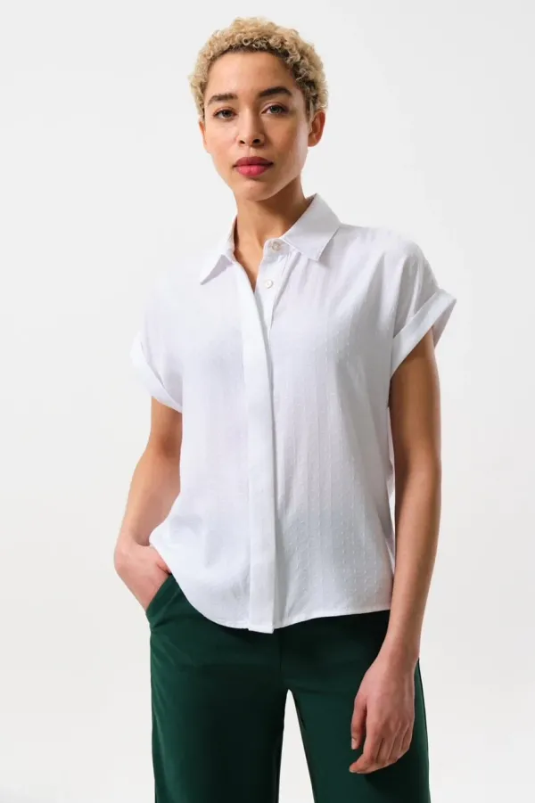 Abinaya Self Spot Short Sleeved Shirt White