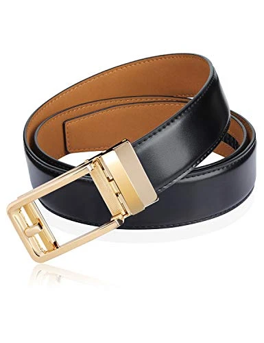 ABL Series Leather Belt for Mens Automatic Golden Buckle Ratchet Belts Adjustable Belts Black P01461