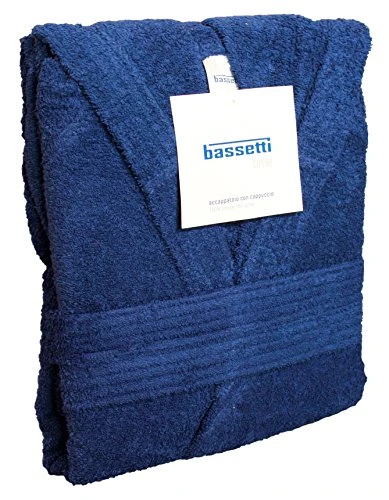 Accappatoio con cappuccio in spugna di puro cotone  time, vari colori, unisex-blu navy-m