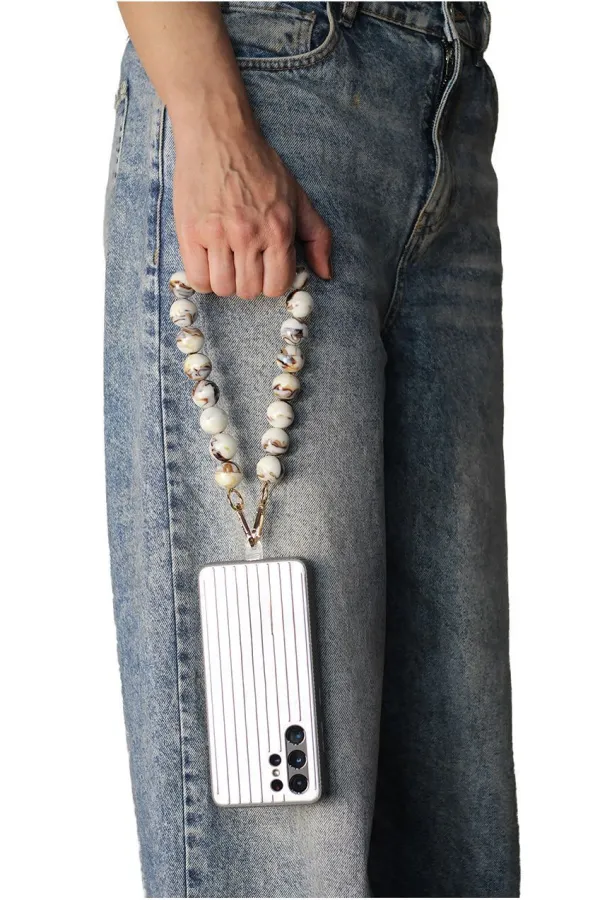Accessories Acrylic Ball Phone Strap - White Marble