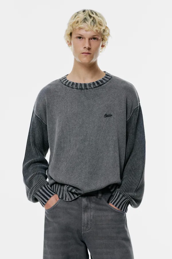 Acid-Wash Stwd Sweater - Faded black
