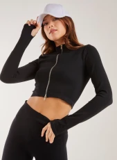 Active Rib Double Zip Top  - S  - Black