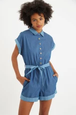 Addie Double Denim Playsuit - Blue