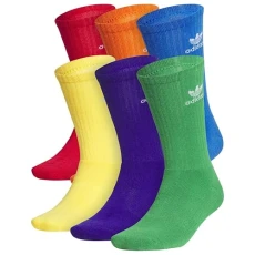 Adidas en's Originals Trefoil Rainbow Brights Crew Socks Pack | Size Large (8 ) | Red, Blue, Yellow(Gold), Green, Purple, Orange | IU6182B - Yellow/Green/Purple