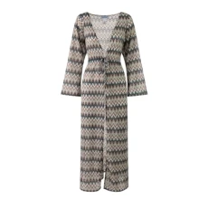 Adina Long Sleeve Crochet Maxi Kaftan Beach Dress Cover Up (Black, L/XL)