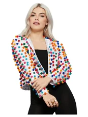 Adult Fever Pom Pom Festival Jacket Dress size SMALL/MEDIUM Adult Fever Pom Pom Festival Jacket Dress size SMALL/MEDIUM