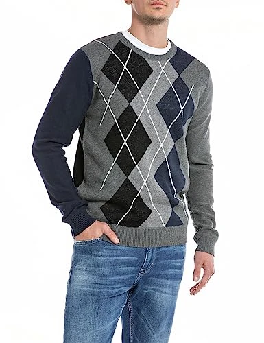 Adult UK2513 Cotton Cachemire Sweater, Jacquard Grey Mel/Black/Whithe 010, M