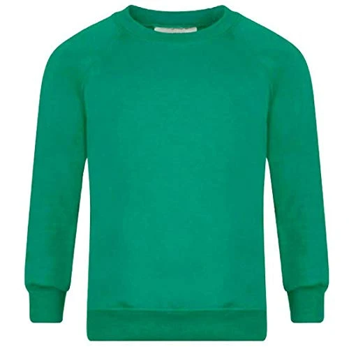 Adults Kids Crew Neck Plain Sweatshirt Girls Boys School Office Wear Jumper Top Jade Green 3-4 Years