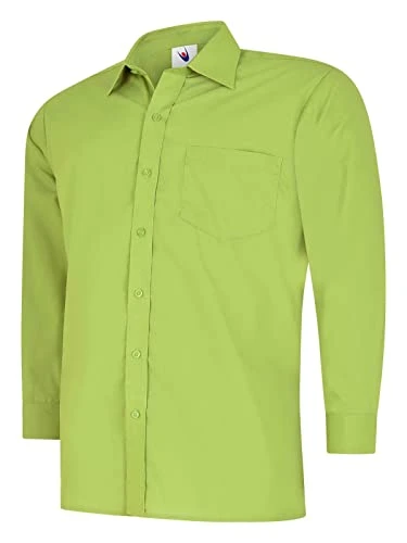 Adults Long Sleeves Office Work Wear Poplin Shirt Mens Button Down Slim Fit Plain Dress Shirts Lime 