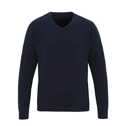 Adults Plain Long Sleeve Acrylic V Neck Sweater Mens Casual Winter Wear Warm Top (Navy Medium)