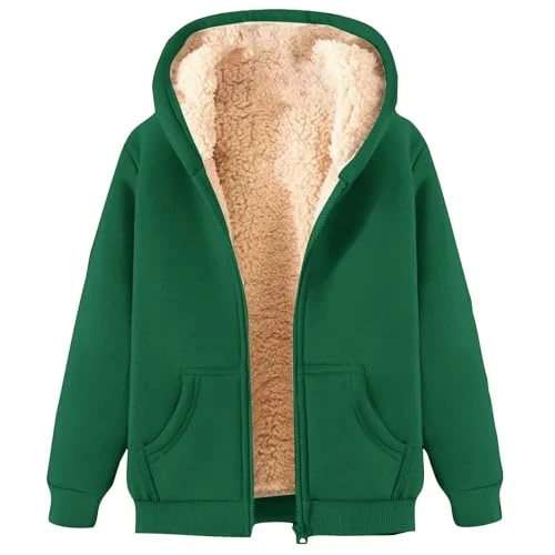 aftershave men sale Womens Fleece Jacket Hoodie Lined Full Zip Up Winter Warm Tops Soft Comfortable Hooded Sweatshirt Solid Jumper Hoody Sweater Coat Overcoat Cardigan Fashion Hoodies Green