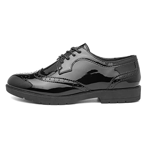 Agnes Womens Black Lace Up Brogue Shoe - Size 7 UK - Black