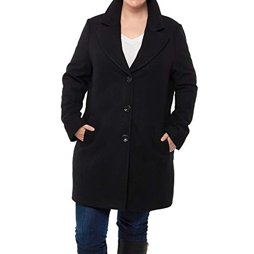 Alice Womens Plus Size Wool Overcoat Classic Notch Lapel Walking Coat BLK 1XL