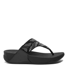 All Black Lulu Crystal Feather Wide Fit Toe Post Sandals