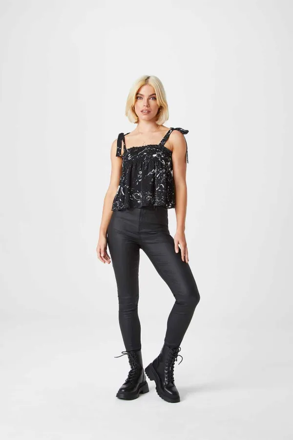 Alyssa Black Leather-Look Skinny Jean 12
