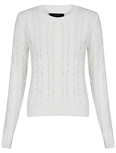 Amara Reya  Womens Fuchsia Crew Neck Knitted Jumper Top Ivory Si...