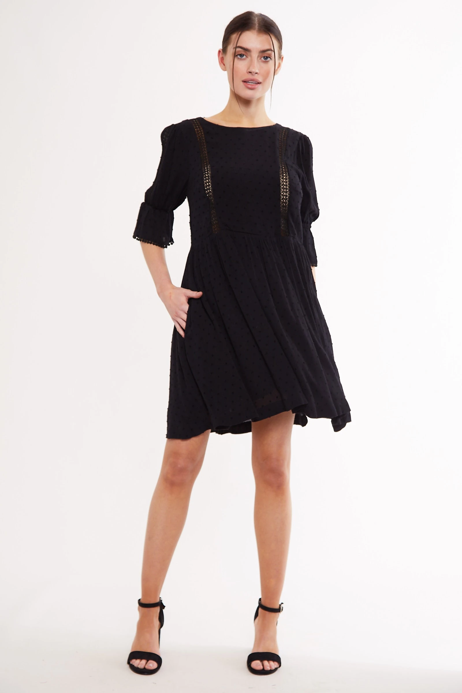 Amarine Self Dot Square Back / Sleeve Mini Dress Black - 








  
    
    


  Black

