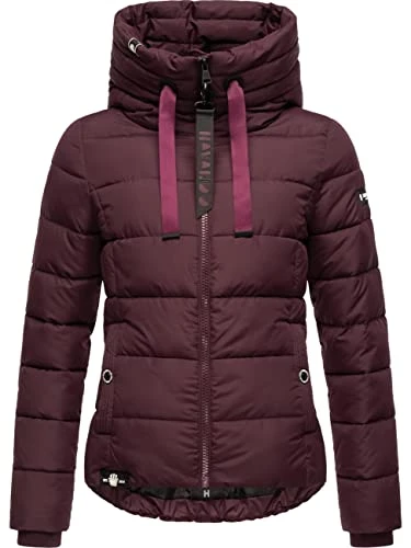 Amayaa Women's Winter Jacket Warm Quilted Jacket with High Collar and Adjustable Hood XS - XXL, Wine Red, M