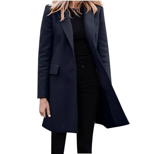 Amazon Daily Deals Long Coat for Women Winter Casual Fashion Long Sleeved Mid Long Coat Single Breas