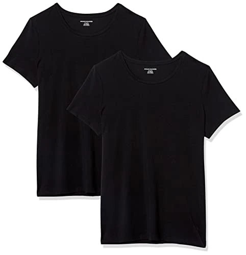 Amazon Essentials Women's Classic-Fit Short-Sleeve Crewneck T-Shirt, Pack of 2, Black, XL