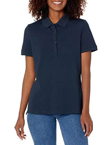 Amazon Essentials Women's Short-Sleeve Polo Shirt (Available in Plus Size), Navy, L