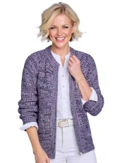 Amber | Ladies | Textured Marl Knit Zip Cardigan | Purple Amber | Ladies | Textured Marl Knit Zip Cardigan | Purple