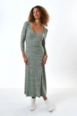 Ambrose Soft Marl Sweetheart Neck Midi Dress - green Elastane 2