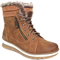 Amelia Side Zip Shoe lace Padded Insole Comfort Faux Fur Lace Women’s Boot [TAN, 08]