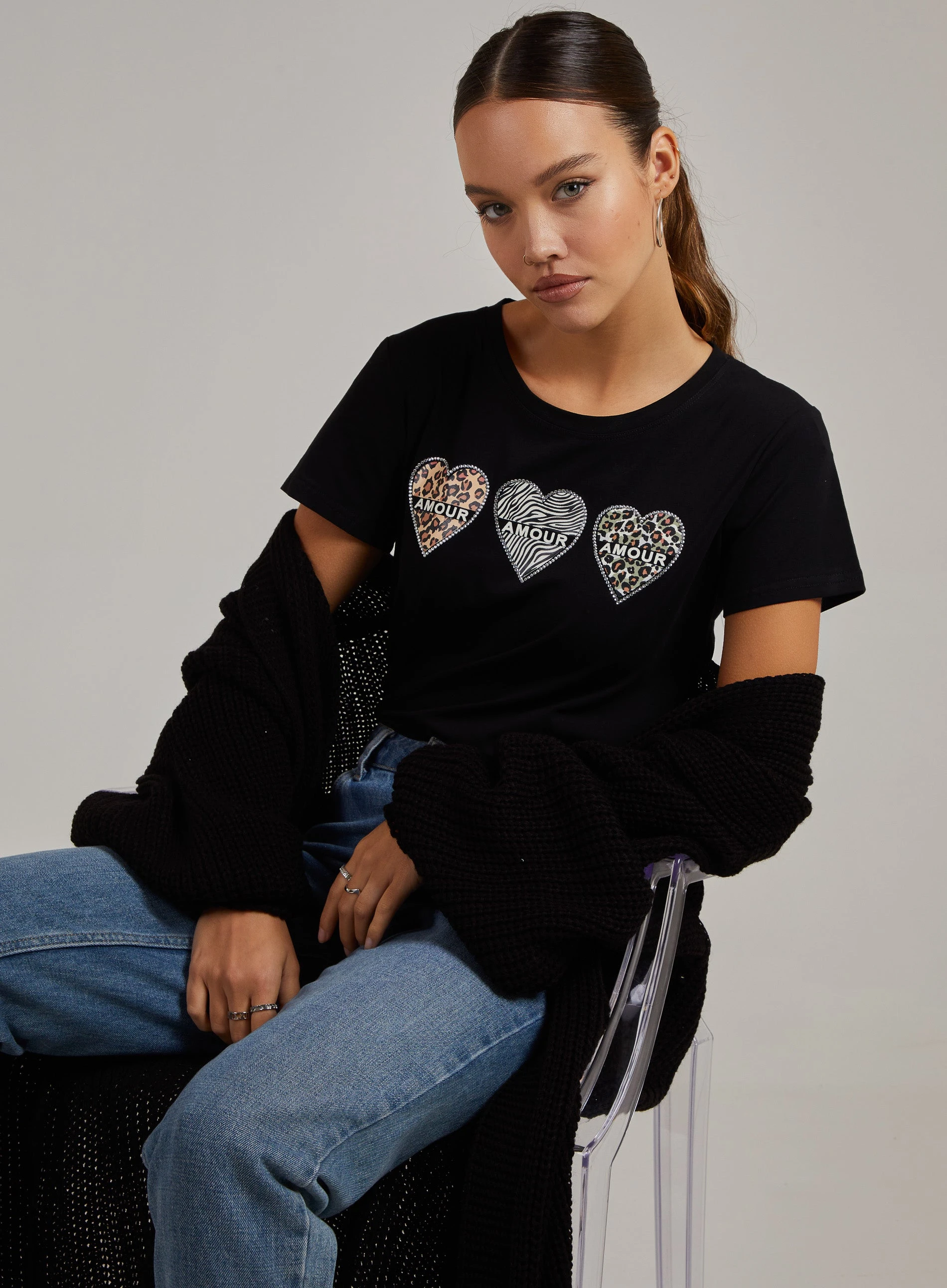 Amour Heart T hirt Black