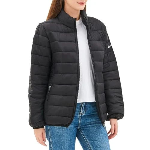 Amy Womens Lightweight Puffer Jacket Water Resistant Down Alternative Packable Coat, Black, XL