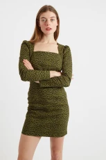 Anala Animal Print Square Neck Mini Dress - Green