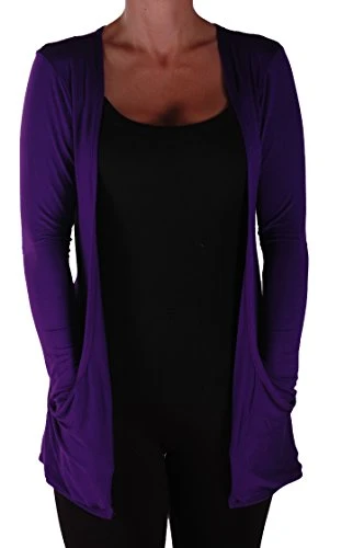 - Angel Casual Back Lace Waterfall Shrug Cardigan Purple S/M