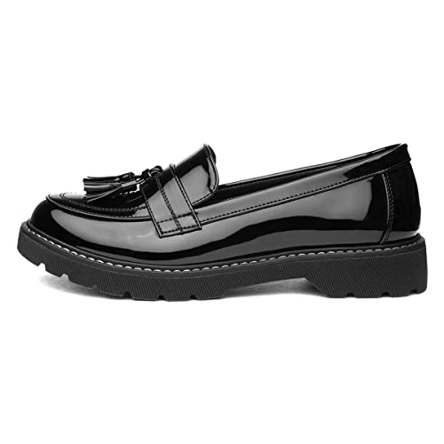 Angel Womens Black Patent Tassel Loafer - Size 6 UK - Black