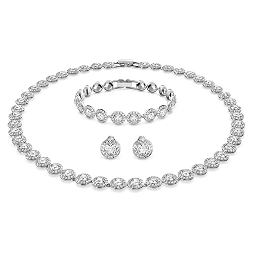 Angelic set, Round cut, White, Rhodium plated