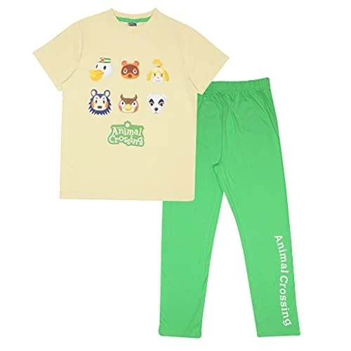 Animal Crossing Character Faces Long Pyjamas Set, Girls, 3-13 Years, Cream/Green, Official Merchandise