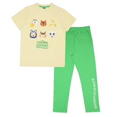 Animal Crossing Character Faces Long Pyjamas Set, Girls, 3-13 Years, Cream/Green, Official Merchandise
