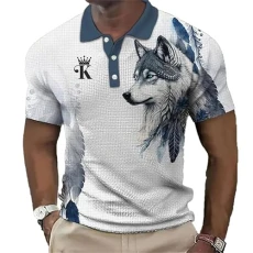 Animal Men's Polo Shirt 3D Wolf Lion Eagle Printed T-Shirt Summer Casual Short Sleeve Lapel Oversized Tops Tees