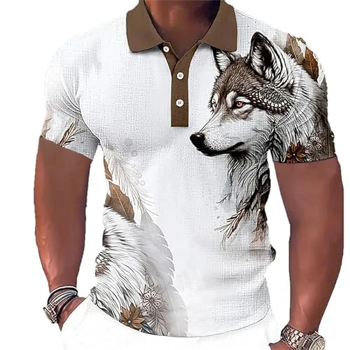 Animal Men's Polo Shirt 3D Wolf Lion Eagle Printed T-Shirt Summer Casual Short Sleeve Lapel Oversize