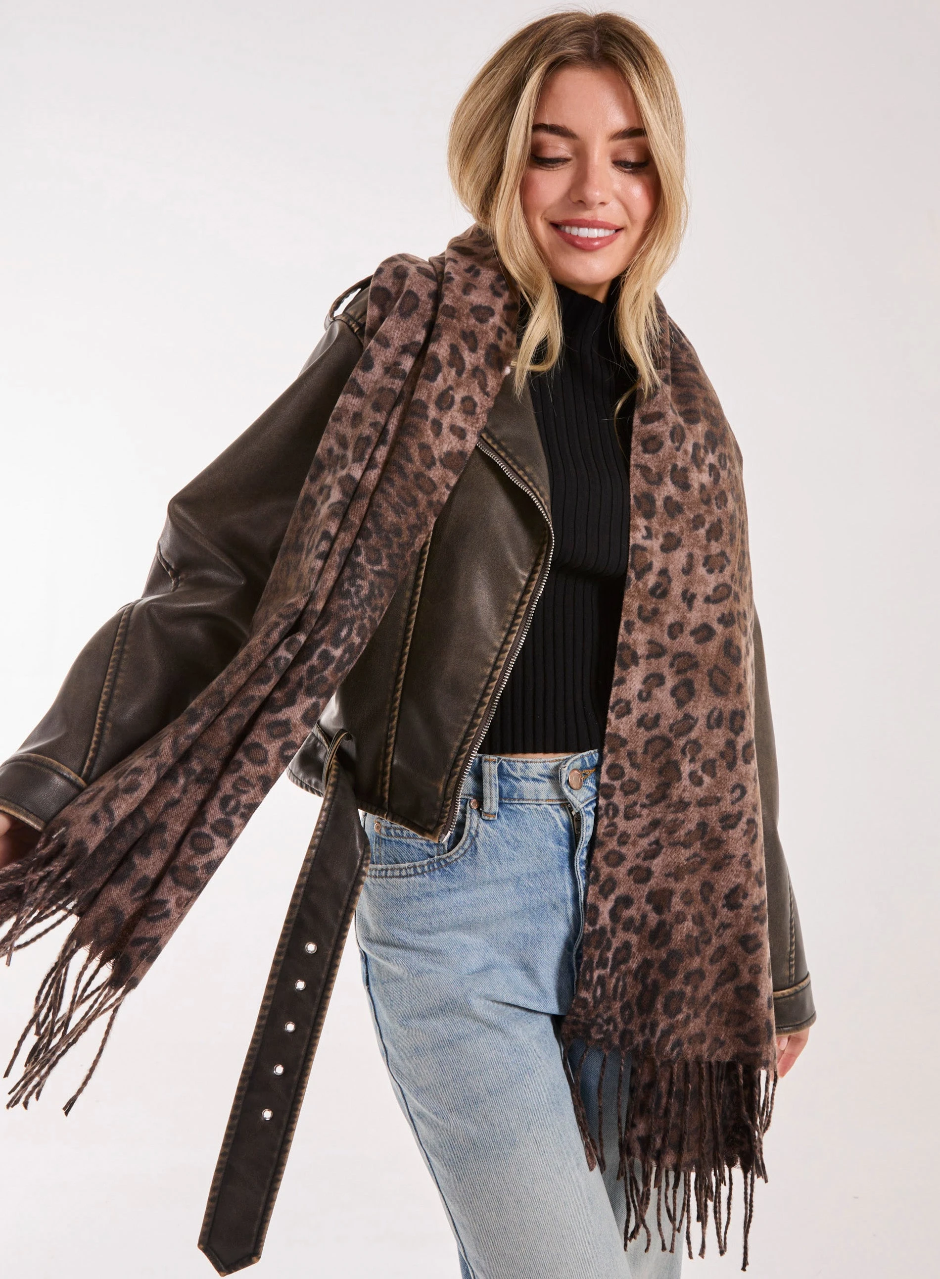 Animal Print Scarf - ONE - Light Grey