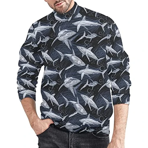 Animal Shark Print Long Sleeve Turtleneck Sweaters for Men Long Sleeve Knitted Pullover Top Autumn W