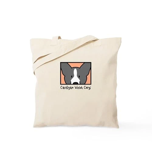 Anime BW Cardigan Welsh Corgi Tote Bag Natural Canvas Tote Bag, Reusable Shopping Bag