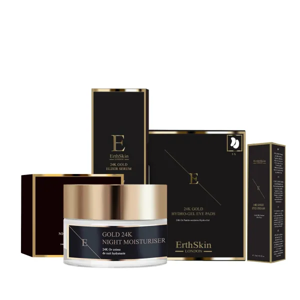 ANTI-WRINKLE ELIXIR SERUM 24K GOLD + ANTI-WRINKLE Night MOISTURISER 24K GOLD+UNDER EYE CREAM 24K GOLD + COLLAGEN GOLD UNDER EYE PATCH 24K GOLD - 5X2 P - Black