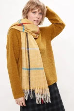 Aoife Fluffy Warm Handle Woven Check Scarf With Tassels ustard - Mustard