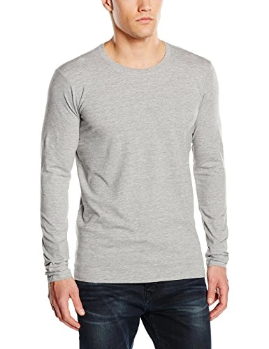 Apparel Men's Clive Plain Long Sleeve T-Shirt, Grey (Grey Heather), Small