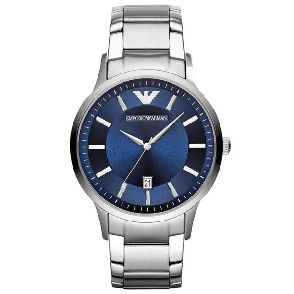 AR11180 Quartz Blue Dial Mens Watch - Silver
