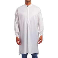 Arabic Style Fashion Simple Long Men's Shirt Solid Muslim Robe Mens Shirts Tall Men's Robes White
