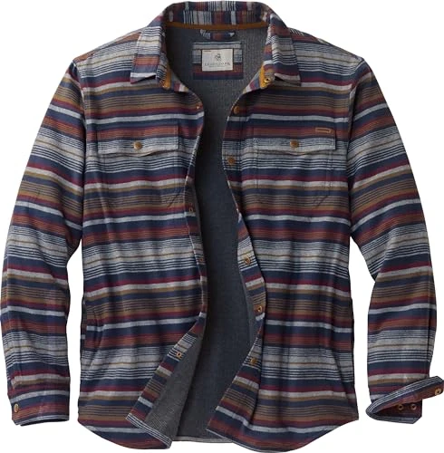 Archer Flannel Thermal Lined Shirt Jacket for Men, Quilted Insulated Plaid Work Outerwear Coat, Blue Arrow, Large