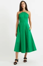 Aria Poplin Halter Neck Midi Dress - Green