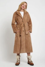 Arinette Faux Fur Tie Waist Coat - Camel