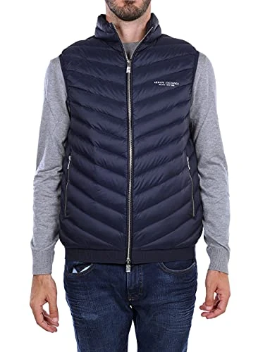 Armani Exchange Men's Quilted Vest with Real, Navy Blue/Grey Marl, XS